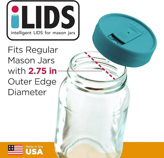 Mason Jar Drink Lid, Regular Mouth, Aqua Blue, Pack of 2