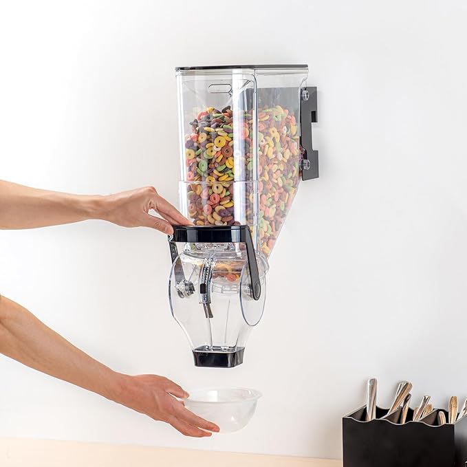 Restaurantware-Met Lux 3.4 Gallon Dry Food Dispenser, 1 Airtight Cereal Dispenser - Wall-Mounted, Single Control, 1 Black Plastic Grain Holder, For Snacks, Nuts, Or Coffee Beans