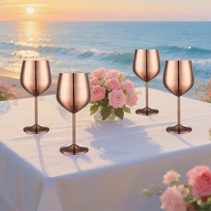 Stainless Steel Wine Glasses Set of 2, 18 oz Unbreakable Wine Glass Unique Metal Wine Goblets for Outdoor Capming and Pool Gift for Wine Lovers (Red Copper)