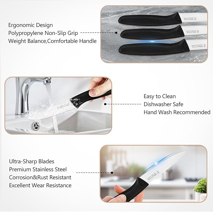 Paring Knife Set of 6,Premium Paring Knives,Stainless Steel Vegetable&Fruit Knifes,Sharp Small Knife Set,Straight Edge Paring Knives Set,PP Plastic Handle Paring Knifes,Black Peeling Knives