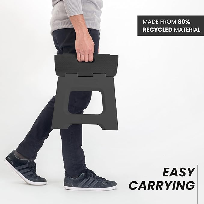 Vigar Compact Step Stool Foldable, 9-inch Step Stools for Adults up to 330 Pound, Lightweight Stool, Non-Slip Folding Step Stool, Black