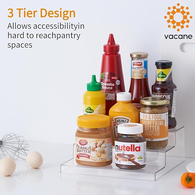 vacane Clear Spice Rack, 3 Tiered Shelf Spice Organizer for Cabinet, Spice Shelf and Perfume Organizers Make Up Organization Great for Pantry, Bathroom, Kitchen, Bedroom, Office 2 pack