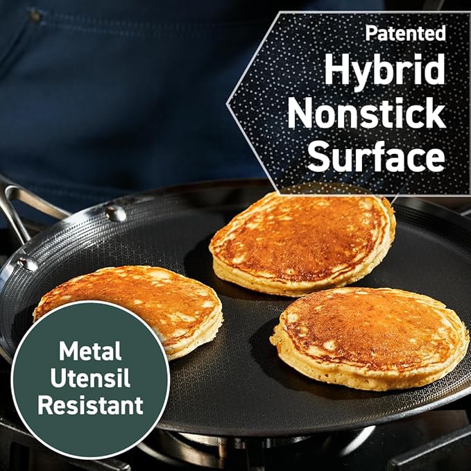 HexClad Hybrid Nonstick 6-Piece Cookware Set, 7Qt Chicken Fryer with Lid, 12" Griddle, and Tabletop Salt and Pepper Grinder Set, Stay-Cool Handles, Dishwasher and Oven-Safe, Induction Ready