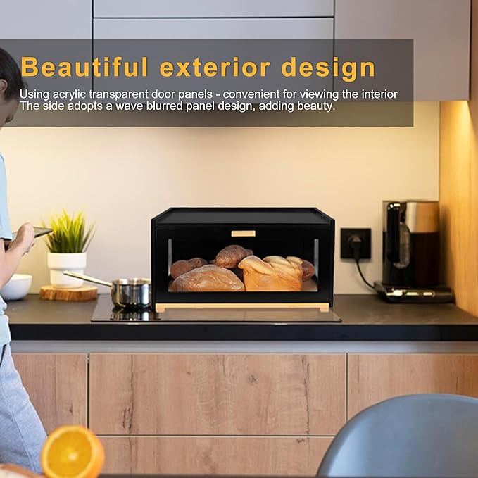 MinBoo Bamboo Bread Box for Kitchen Counter,Large Bread Storage Container with Arcylic Transparent Door, Bamboo Wooden Farmhouse Bread Box for Kitchen