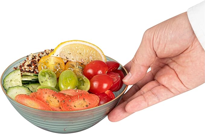 Restaurantware Plastic Bowls 20 Pcs 16 oz Gold Rimmed Disposable Soup Bowls Heavy-Duty Green Translucent Rippled Dinnerware Containers for Party, Desserts, Salads, Snacks, and Catering