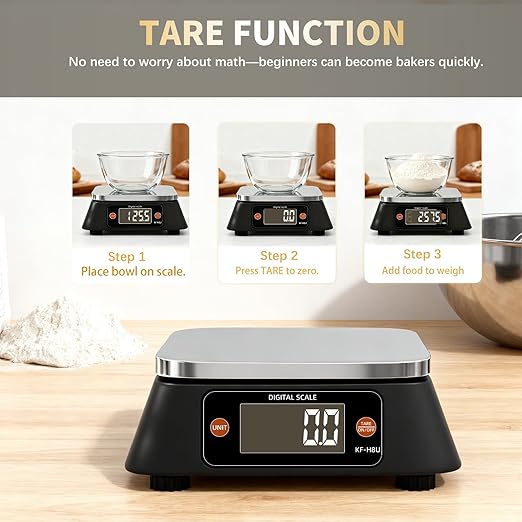 Kitchen Scales Digital Weight Grams and Ounces, YONCON KF-H8U Food Scale for Bakers, Candle and Soap Making, Baking Scale with Stainless Steel Large Platform, 22lb, 3*AA Batteries and AC Power Adapter