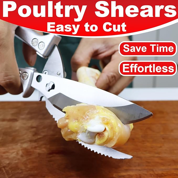 Poultry Shears Heavy Duty,Kitchen Shears for food Heavy Duty,Kitchen Scissors All Purpose,Chicken Shears,Fish,Meat,Easily Separable for Thorough Cleaning,Dishwasher Safe (Silver)