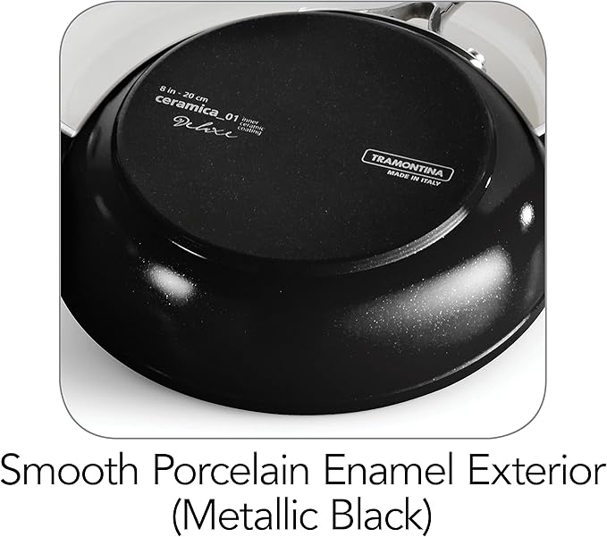 Tramontina 80110/525DS Gourmet Ceramica Deluxe Cookware Set, Non Stick Ceramic Interior, 10-Piece, Metallic Black, Made in Italy