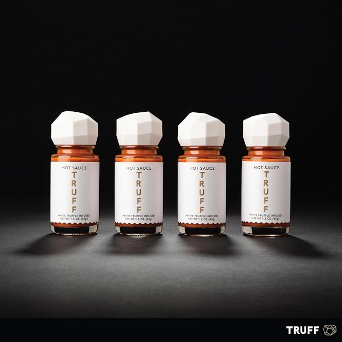 TRUFF White Truffle Hot Sauce 4-Pack Mini Set, Portable Travel Bottles, White Truffle and Red Chili Peppers with Coriander, Gift Idea for the Hot Sauce Fans, (1.5 oz, Pack of 4)