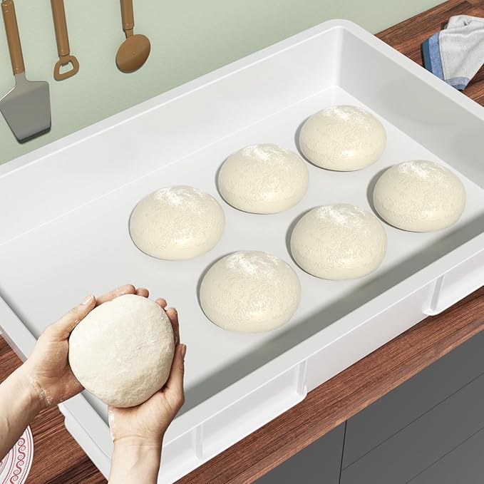 Zopnny 4 Packs Plastic Stackable Pizza Dough Proofing Box with Lid, Pizza Dough Tray, White