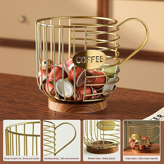 Coffee Pod Holder - Large-Capacity Metal Pod Holder, Accommodates Over 40 Espresso Capsules. Coffee Organizer, Suitable for Coffee Shops, Living Rooms, Kitchens, Bars, and Mor