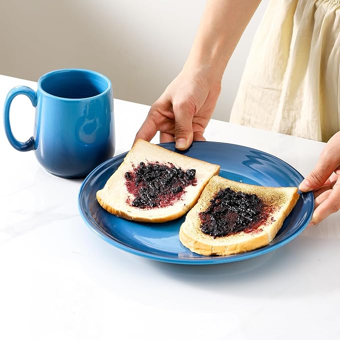 Hasense Ceramic Dinner Plates Set of 2, 10 Inch Premium Dinnerware Dishes, Salad Serving Plates Elegant & Durable, Oven, Microwave & Dishwasher Safe, Perfect for Family and Entertaining, Gradient Blue