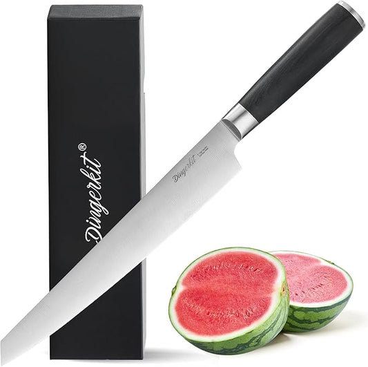 Watermelon Knife, 9" Melon Carving and Slicer Knife for Watermelon Cantaloupe Made of High Carbon Steel with Gift Box and Sheath - Fruit Cutting Knife with Pakkawood Handle.