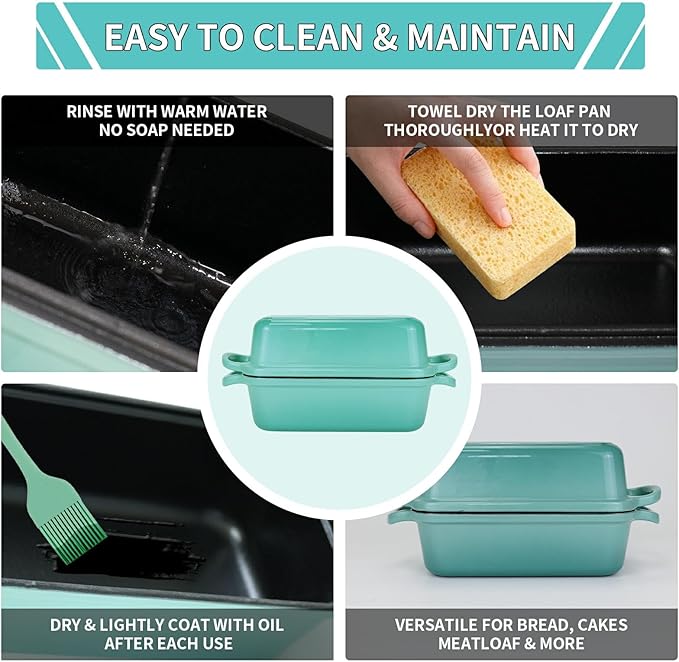 Cast Iron Bread Pan with Lid - 2-in-1 Dual Set, Includes 2 Bread Mats - Bread Baking Pan for Homemade Bread, Cakes, Patties - Even Heating - 2-Piece Set (Lake Blue)