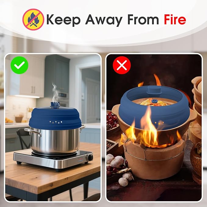 Microwave Splatter Cover Glass Microwave Cover for Food Collapsible Splatter Guard Lid with Silicone Handle for Pot Plate Bowl 10.8 Inch Blue
