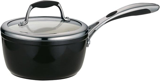 Tramontina Gourmet Ceramica Deluxe Sauce Pan with Lid, Non Stick Ceramic Interior, 1.5-Quart, Metallic Black, Made in Italy