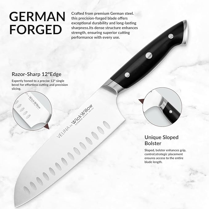 7β Santoku Knife β Razor Sharp German Steel DIN1.4116 β Japanese-Style Vegetable Knife for Chopping, Slicing & Mincing β Full Tang & Ergonomic Handle β Chefs kitchen Knife β Gift Box β Velina series