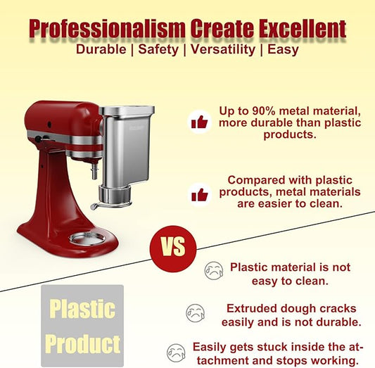 Metal Gourmet Pasta Press Attachment for KitchenAid Stand Mixer – Durable Pasta Maker Attachment with 5 Interchangeable Plates for Spaghetti, Bucatini, Fusilli, Large & Small Macaroni