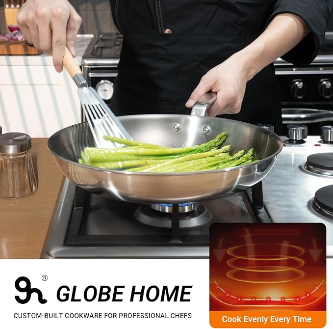 10 Inch Stainless Steel Frying Pan - 5 Ply Stainless Clad Skillet with Aluminum Core, Durable and Even Heating, Professional Cookware for Induction, All Stoves, Oven and Dishwasher Safe