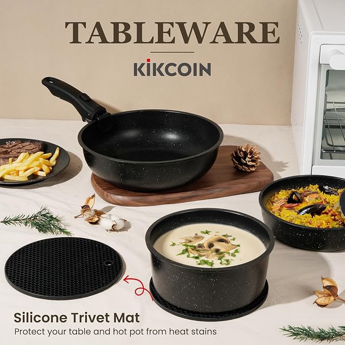KIKCOIN Pots and Pans Set, 27 Pack Nonstick Cookware Set Detachable Handle, Induction RV Kitchen Cooking Set with Removable Handle, Frying Pans, Casserole - Dishwasher/Oven Safe, PFOA Free