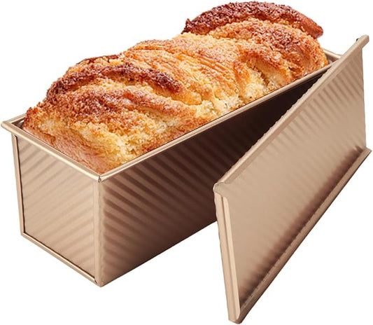 STARVAST Pullman Loaf Pan with Lid, 2.2 lb Non-Stick Black Bread Loaf Pan for Homemade, Carbon Steel Bread Toast Box with Dough Scraper Cutter