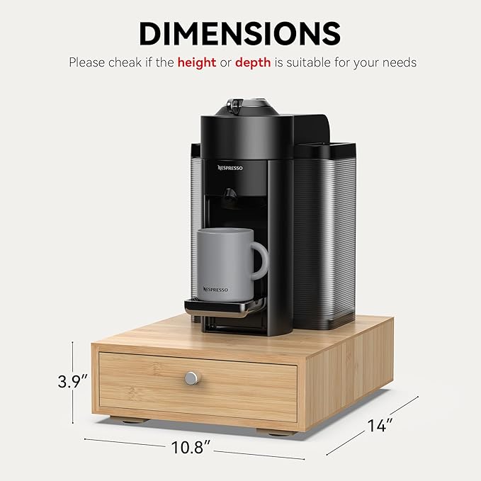 for Nespresso Vertuo Capsules (NV136) - Premium Bamboo Coffee Pod Drawer, 36 Big or 48 Small Vertuoline Pods Organizer - 10.8"Wx14"Dx3.9"H (Natural)