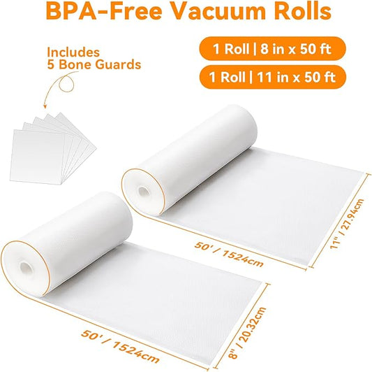 Wevac Vacuum Sealer Bags 8x50, 11x50 Rolls 2 pack for Food Saver, Seal a Meal, Weston. Commercial Grade, BPA Free, Heavy Duty, Great for vac storage, Meal Prep or Sous Vide