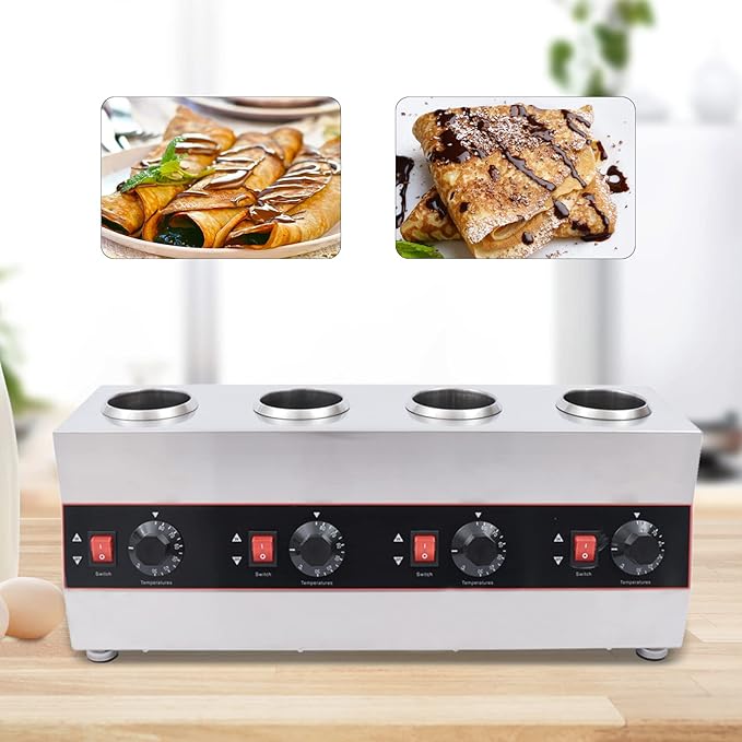 Electric Nacho Cheese Warmer Machine 4 Pot Commercial Hot Fudge Dispenser Stainless Steel Hot Chocolate Dispenser with 4 Sauce Squeeze Bottles for Cheese Caramel Jam Ketchup 640W (4 Pot)
