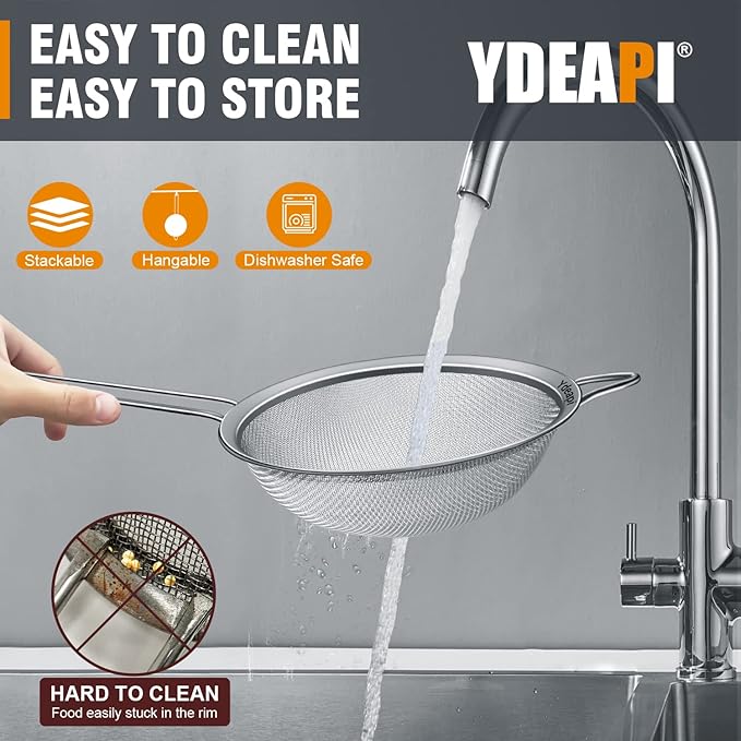 6.3" Fine Mesh Strainer with Handle, Metal Food Strainers for Kitchen, Sieve Fine Mesh Stainless Steel for Rice, Quinoa, Pasta, Noodles