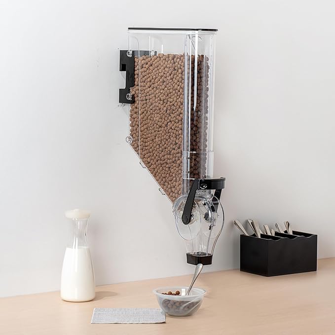 Restaurantware-Met Lux 3.4 Gallon Dry Food Dispenser, 1 Airtight Cereal Dispenser - Wall-Mounted, Single Control, 1 Black Plastic Grain Holder, For Snacks, Nuts, Or Coffee Beans