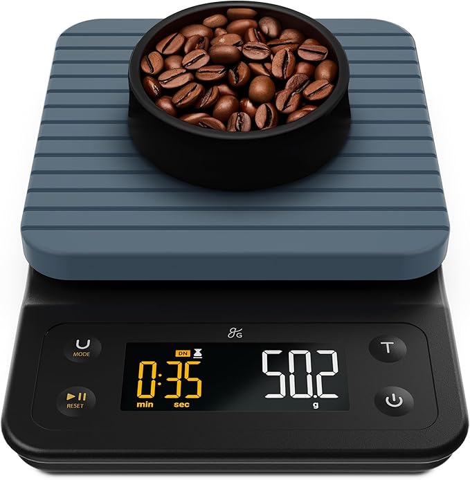Greater Goods 0.1g Precision Coffee Scale with Timer โ 3kg Digital Scale for Pour-Over, Espresso, French Press, Kitchen Use (Stone Blue)