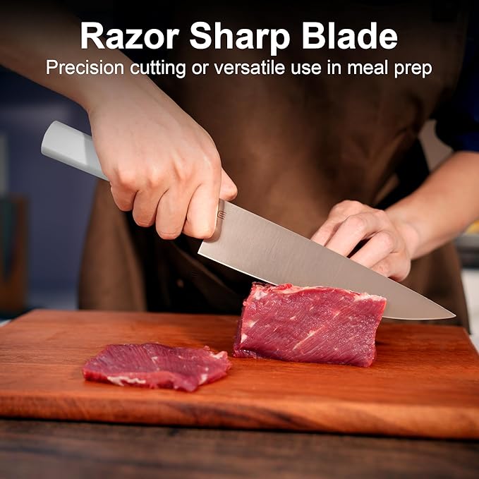 8 Inch Chef Knife, AR-RPM9 Steel & Ergonomic Handle Cooking Knife, Ultra Sharp Professional Kitchen Knife with Oak Sheath, Gift Box for Home Chefs