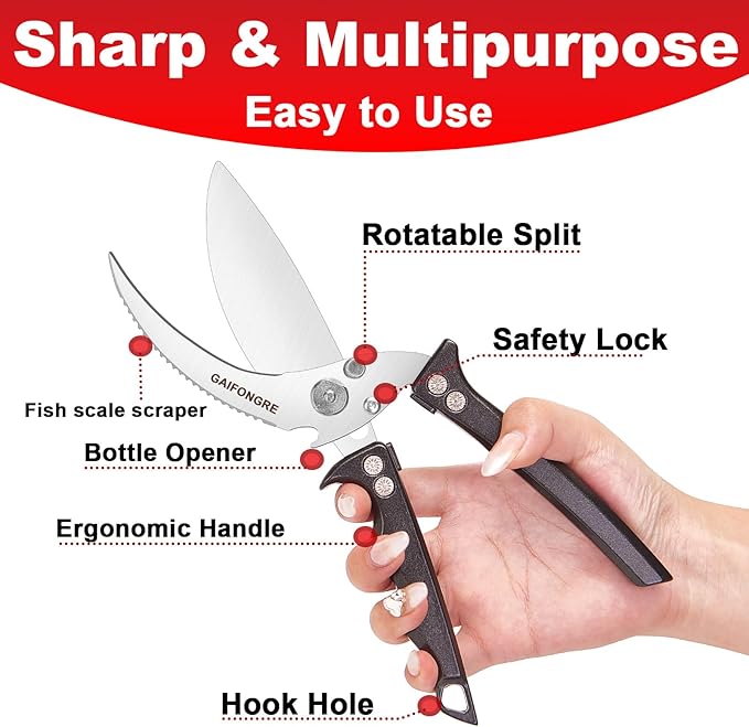 Poultry Shears Heavy Duty, Kitchen Scissors All Purpose, Chicken, Fish, Meat, Black