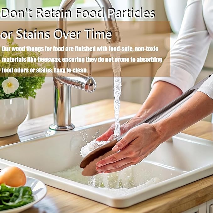 Wooden Tongs for Cooking Heat Resistant 2 Pcs 9 Inch 12 Inch Wooden Salad Tongs with Wood Tip for Serving Food Walnut Wood Kitchen Utensils for Toaster Home Chefs Gift Suitable for Non-stick Cookware