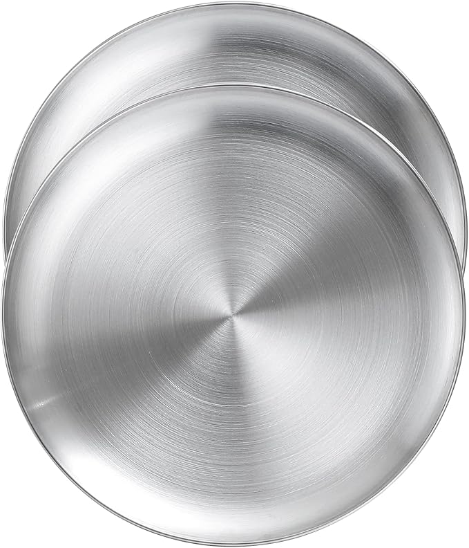 18/8 Stainless Steel Dinner Plate for Main Dishes, Grilled Meat, Dessert, Salad, and Fruit - 9 Inches (23 cm) Large Capacity(9in, 2pc)