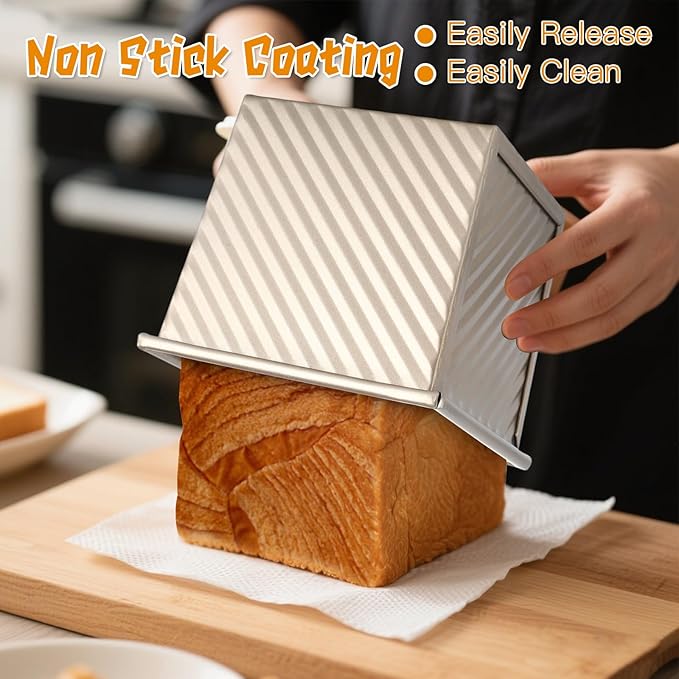 4 Pcs Pullman Loaf Pan with Lid,Bread Loaf Pan,0.5LB/1LB Dough Capacity Pullman Bread Pan, Non-Stick Carbon Steel Sandwich Bread Pans,Toast Box for Sandwich,Bread,Sourdough