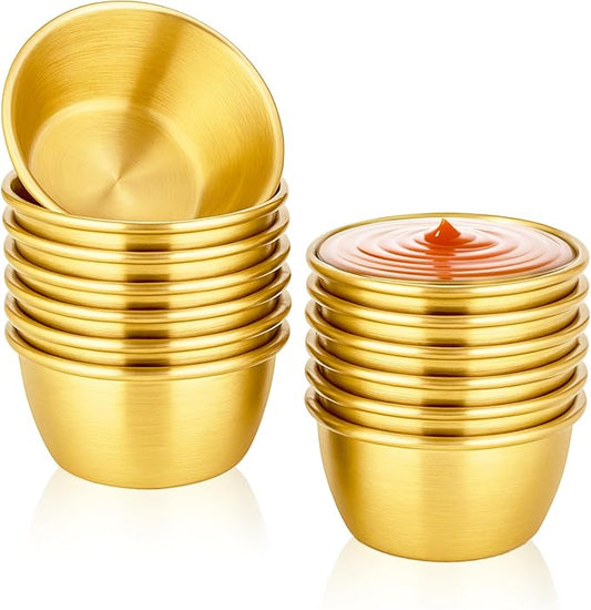 12 Pcs Gold Stainless Steel Dipping Sauce Cup 2.5 oz Ramekin Sauce Dipping Bowl Mini Saucers Dishes Plates Round Dippin g Bowls for Ketchup Dressing Home Party Restaurant Kitchen, Gold