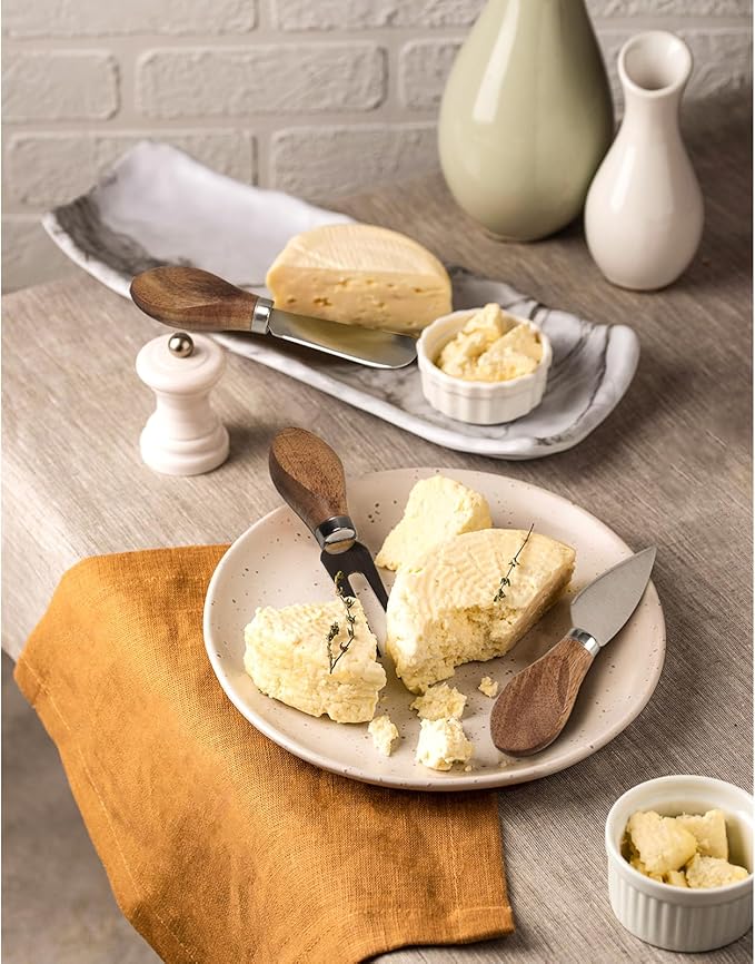 Esie Houzie Charcuterie Board Accessories - 6 Piece Cheese Knife Set Stainless Steel With Acacia Wooden Handle for Cheese Serving Cutting, Cheese Tools Butter Knife With Storage Bag Included Gift Set