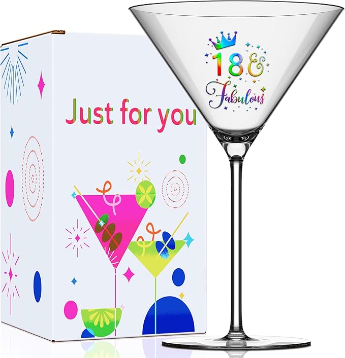 18th Martini Glasses Gifts for Women, Personalized Woman Gift Package Cocktail Glass Set for Her 18 Anniversary