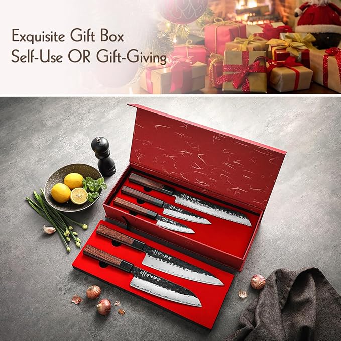HEZHEN Chef's Knife Set 5PCS, 3 Layers High Carbon Clad,Razor Sharp 10Cr15CoMoV Steel Core, Ergonomic Redwood Octagonal Handle