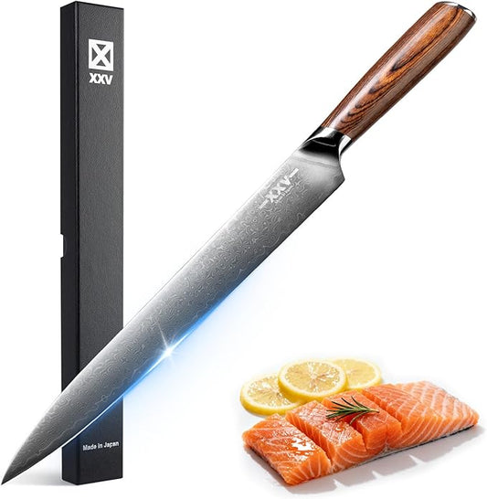 XXV 10 Inch Sushi Knife, High Carbon Japanese Steel Sashimi Knife, Japanese Knives with Sandalwood Handle for Fish Filleting & Slicing