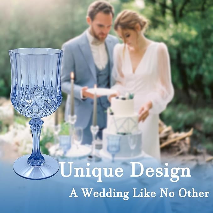 Plastic Wine Glasses,Plastic Goblets Vintage Style Cordial Drinking Glasses for Wedding Reception, Grand Event Party Supplies (100, Blue)