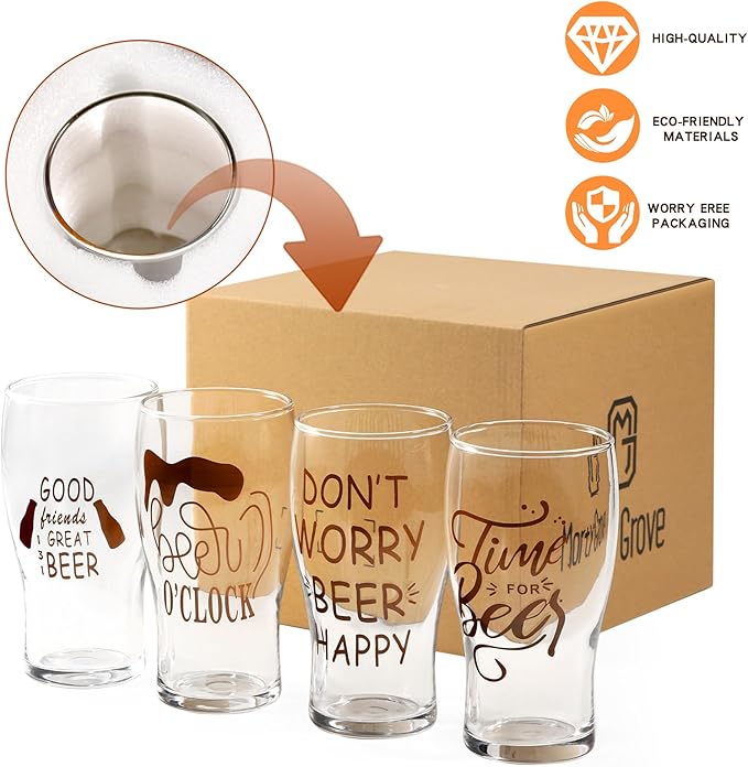 Beer Glasses Set of 4, Pilsner Beer Glasses 20 OZ, Pint Glasses Craft Glass Large Capacity with Unique Design Style, Wheat Beer Glass IPA Drinking Gift set for Home Dining, Bars and Parties