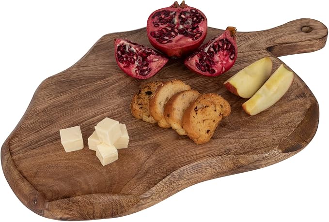 GoCraft Wooden Cutting Board with Handle | Mango Wood Leaf Shape | Chopping, Prep, Serve Board | Charcuterie Platter - 17" x 10.5"