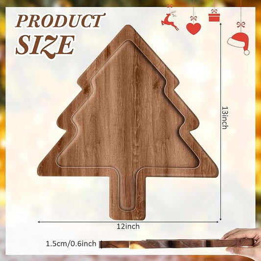 3 Pcs Christmas Appetizer Platter 12 Inch Cutting Board Acacia Serving Trays Wood Charcuterie Board Tray Snack Dessert Candy Dish Plate for Kitchen Gifts (Christmas Tree)