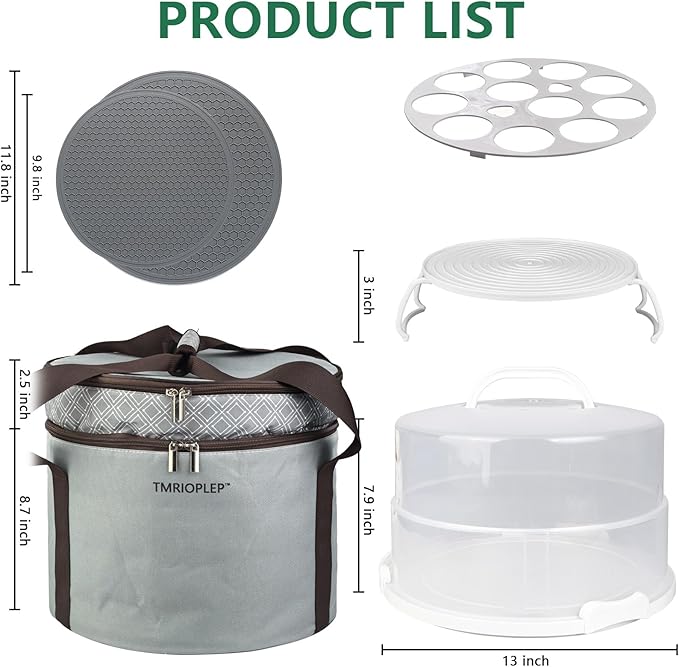 12 Inch Cake carrier Container with Lid and Handles Includes Insulated Bag for Safe Transportation of Buttercream Doesn't Melt Easy for Cakes, Pies and Cupcakes (Grey)
