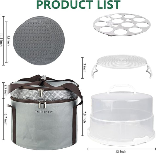 12 Inch Cake carrier Container with Lid and Handles Includes Insulated Bag for Safe Transportation of Buttercream Doesn't Melt Easy for Cakes, Pies and Cupcakes (Grey)