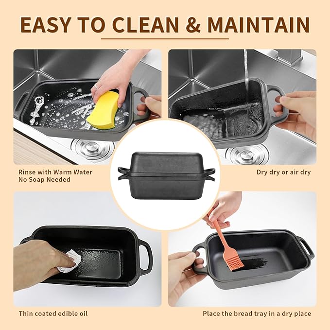 Cast Iron Bread Pan with Lid, Cast Iron Bread Loaf Pan with 2 Silicone Bread Mats, Sourdough Loaf Pan with Lid, Heavy Duty Loaf Pans for Oven Baking Bread, Bread Pans for Homemade Bread(Black)