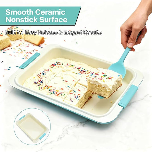 13x9 Inch Heavy-Duty Baking Pan with Lid, Nonstick Rectangular Cake Pan with Silicone Grip Handles and Snap-On Cover, Durable Lasagna Pan for Brownies, Casseroles, Parties & Potlucks