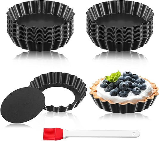 Patelai 24 Pieces Mini Tart Pans 4 Inch with Removable Bottom Round Nonstick Quiche Pan Fluted Sided Small Tart Tins Mold for DIY Kitchen Baking Pies, Tartlets, Mousse Cakes, Muffins, Fruit, Desserts